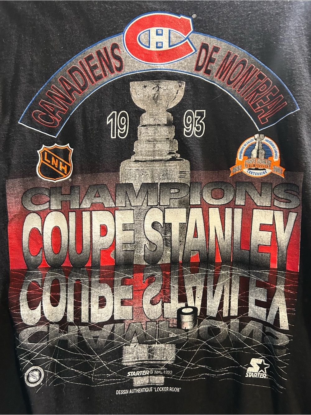 STARTER Montreal Canadiens 1993 Stanley Cup Champions Black Red White Tee L - Picture 2 of 4